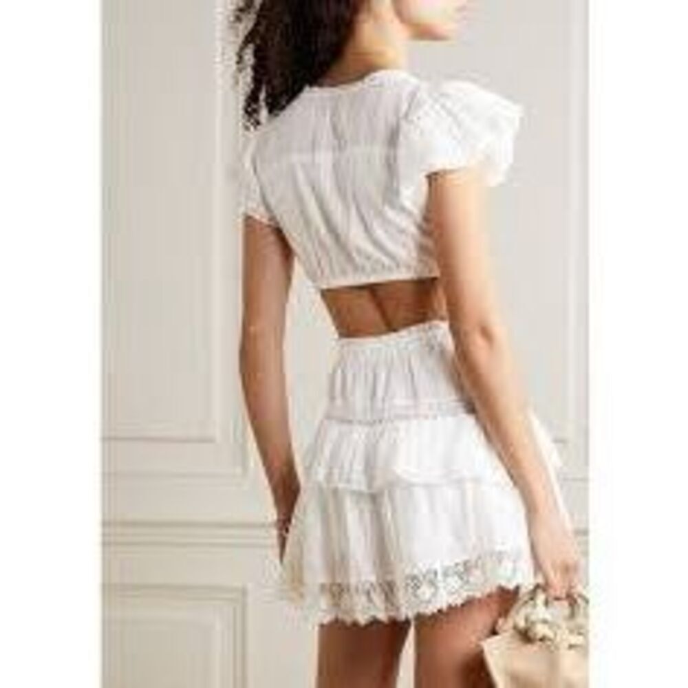 LoveShackFancy Audrina Dress White Eyelet Lace Mini Dress Size Large Boho - Picture 2 of 9